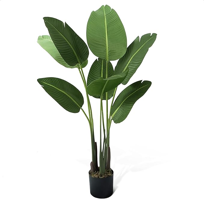 CAPHAUS 4FT Artificial Bird of Paradise Plant, UV Resistant Fake Potted Plant with Dried Moss for Indoor Outdoor Use, Perfect for Tabletop, Corner, Apartment, Home Office Decor, No Maintenance