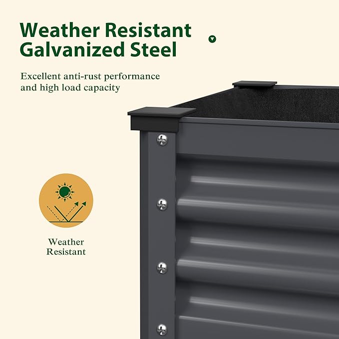 MUPATER Galvanized Steel Raised Garden Bed with Legs, 48" L x 24" W x 32" H Large Metal Elevated Raised Planter Box with Detachable Black Liner for Backyard, Garden, Balcony, Gray