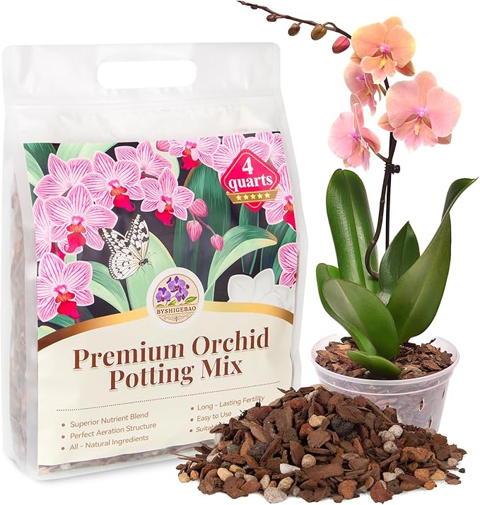 BYSHIGEBAO Orchid Bark Potting Mix with Pine Bark and Perlite, Fast Draining Orchid Soil for Healthy Roots, Ideal for Repotting Orchid and Orchid Bark for Indoor Plants (4 Quarts)