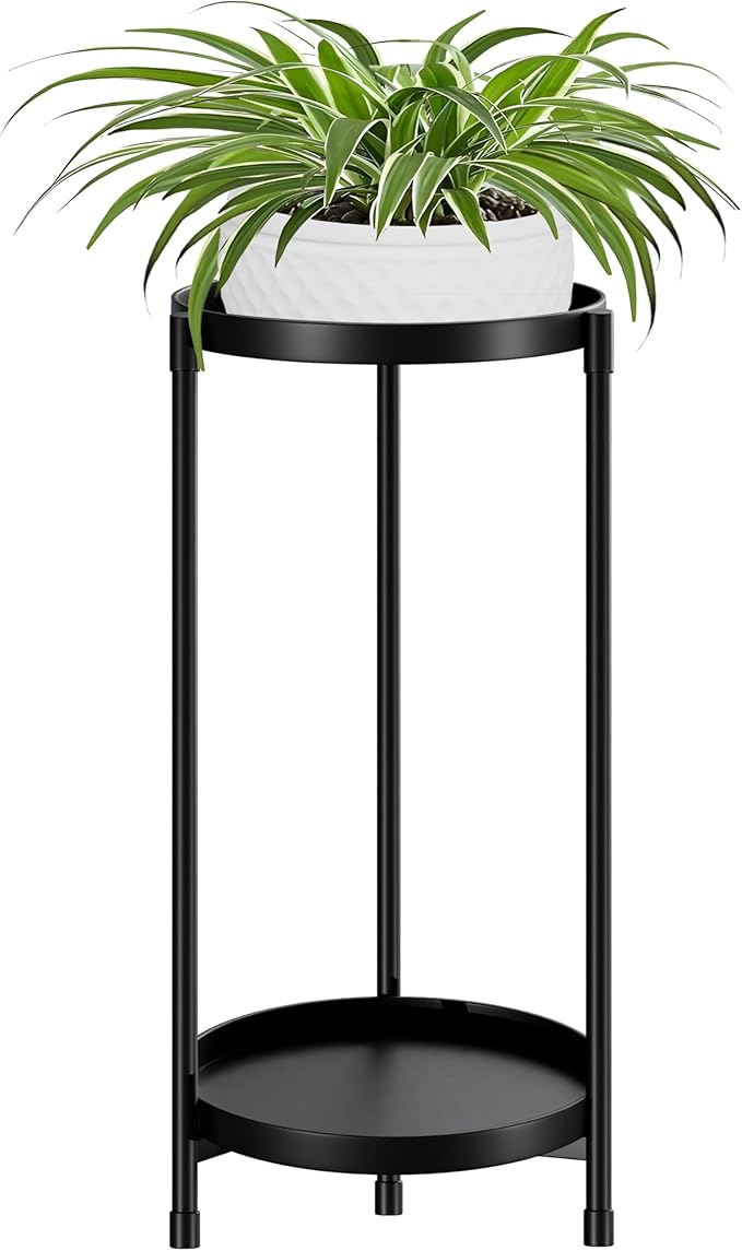 Atpddpey Plant Stand indoor outdoor - 2 Tier black Tall Metal Flower Pot Holder Potted Display Rack - Heavy Duty Corner Plant Shelf for Patio Garden Balcony Living Room Bedroom