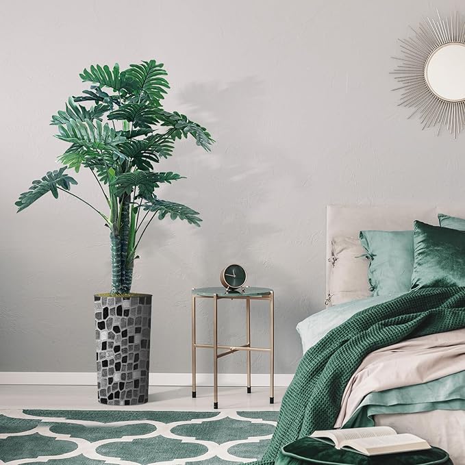 Artificial Tree in Modern Geometric Pattern Planter, Fake Philodendron Tree Silk Tree for Indoor and Outdoor Home Decoration - 70" Overall Tall (Plant Pot Plus Tree)