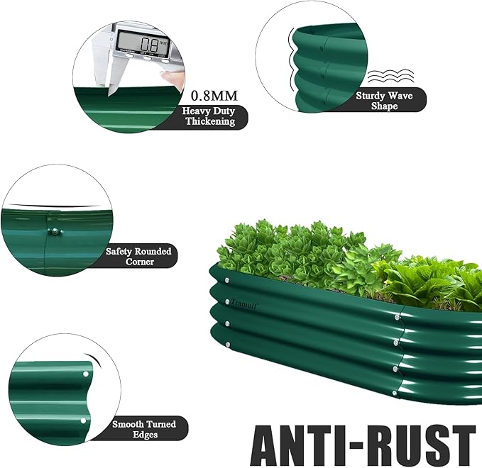 4 Pack 4x2x1FT Galvanized Raised Garden Bed Large Metal Planter Box Kit Elevated Raised Garden Planters for Outdoor Plants, Green