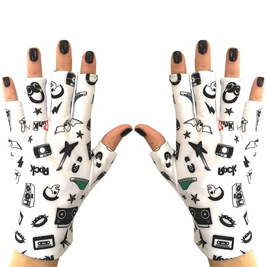 ManiGlovz - The Original UPF 50+ UV Light Protective Nail Gloves | Gel Manicure Gloves and Anti UV Fingerless Gloves for Women | Can be Used as Sun Protection Gloves for Driving | Rock On Print
