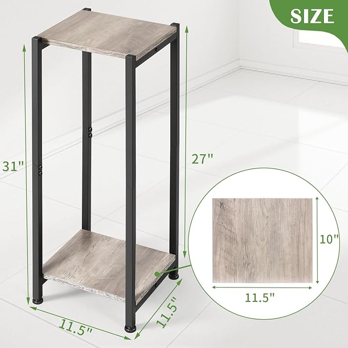 Dipion Tall Plant Stand Indoor,31 Inch Plant Stands,2 Tier Metal Plant Stand with Heavy Duty Wood,Greige and Black