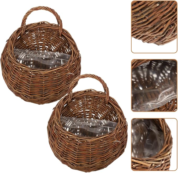 2pcs Hanging Woven Storage Basket Decorative Wall Flower Planter for Indoor Plants Rustic Rattan Design for Home Decor for Kitchen Bathroom Living Room and More