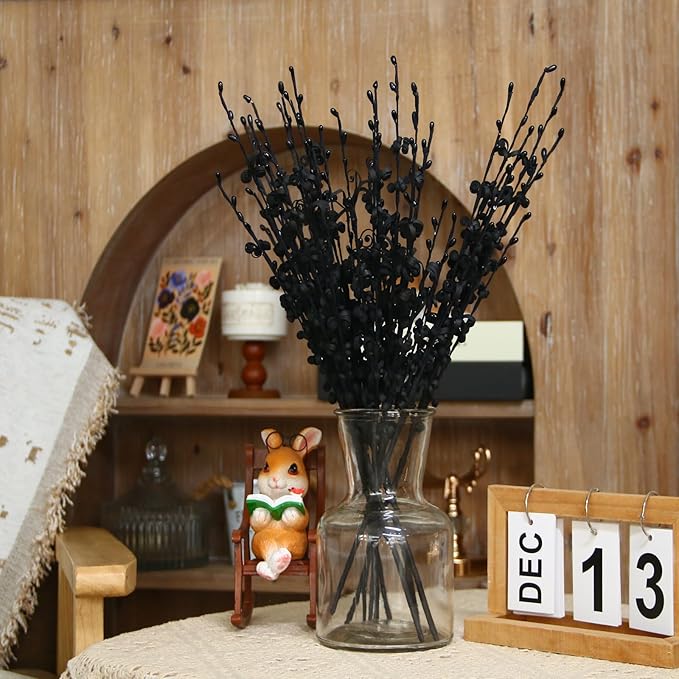 10pcs 17.5" Faux Jasmine Artificial Flowers Tall Black Floral Branches Stem for Home Wedding Vase Filler Anniversary Party DIY Decoration