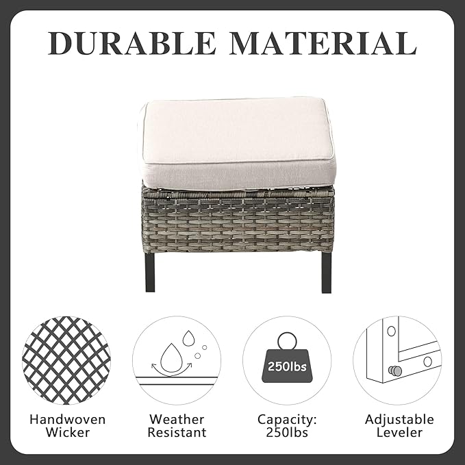Belord 6 Piece Outdoor Furniture Patio Wicker Sofa Set, Oversize Outdoor Dining Chairs with Rattan Ottomans, Conversation Sets Patio Furniture Come with Removable Washable Cushion Beige