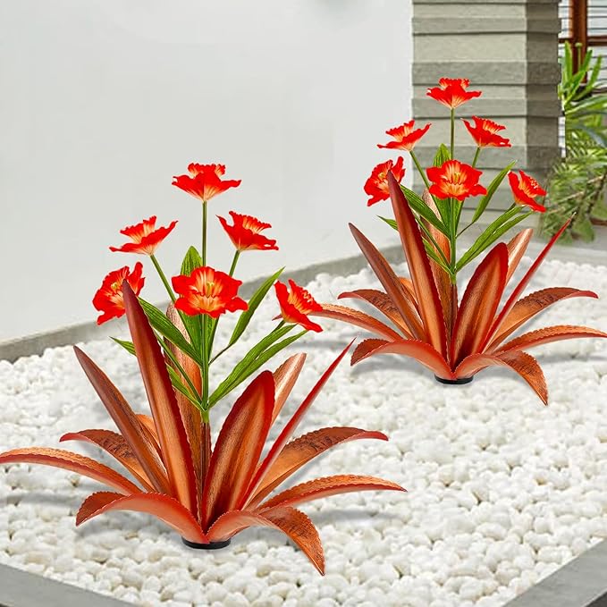 TOMBABY Huge Metal Agave Plants Outdoor Decoration Outdoor Garden Decorated with Flowers Mexican Yard Art Plant Garden Gift (2 Big red)