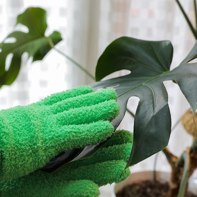 Mossify Microfiber Gloves for Plant Dusting – Reusable & Washable Plants Leaf Cleaning Gloves for Houseplants & Indoor Gardening, Soft & Absorbent Plant Dusting Glove for Windows, Dust Mitt - Green