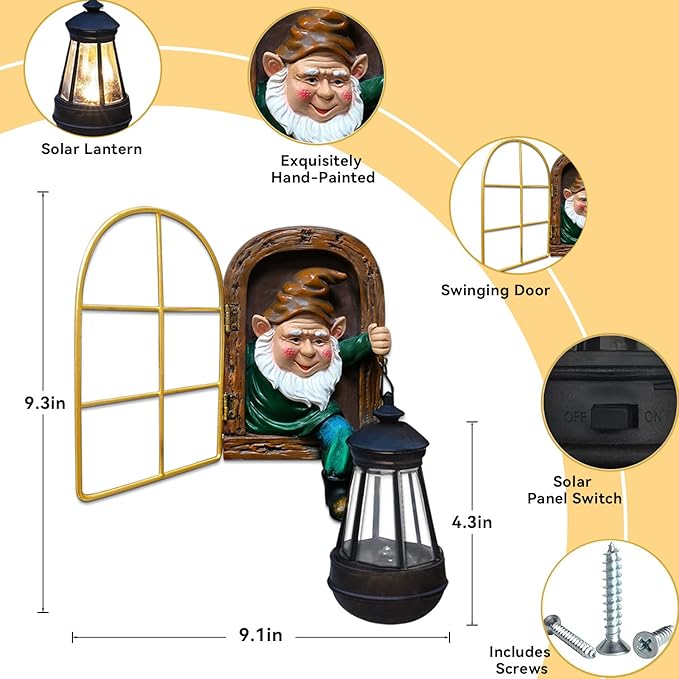 Garden Gnomes Statues with Solar Lantern Christmas Decorations, Outdoor Tree Hugger Gnome Decor Statue, Tree Face Figurines for Fence Wall Yard Home Birthday Gifts for Mum, Women