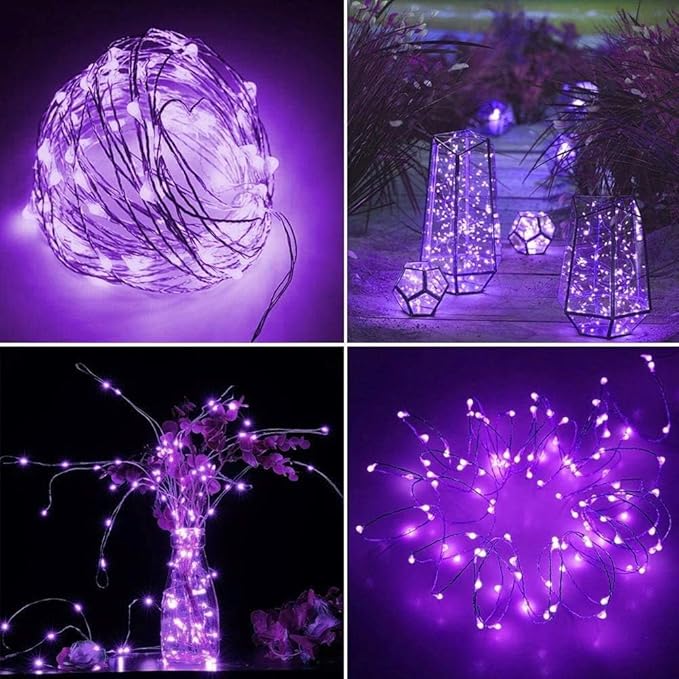 2 Pack Total 200 LED Fairy Lights Battery Operated String Lights with Remote & 8 Modes, 33FT Waterproof Copper Wire Battery Powered Twinkle Lights for Outdoor Christmas Parties Decoration Purple