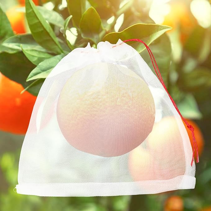 Fruit Netting Bags, 25pcs 8x8 in Mesh for Trees with Drawstring, Fruit Protection Bag Cover for Grapes Apples Peaches Tomatoes from Pest Birds Critters