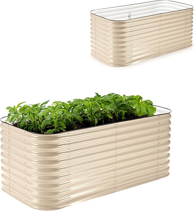 Epic Gardening 6-in-1 Modular Galvanized Raised Garden Bed Kit, 29" Tall Metal Planter Box, Durable Aluzinc Steel Raised Garden Bed Outdoor for Vegetables, Herbs, Flowers & Fruits - Medium Light Clay
