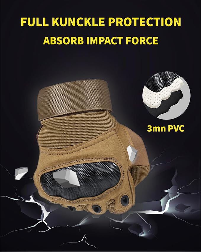 Tactical Gloves for Men, Shooting & Motorcycle Gloves with Hard Shell Knuckle Protection & Leather Palm for Airsoft Motorcycle Cycling Paintball Sports Climbing Training Hunting
