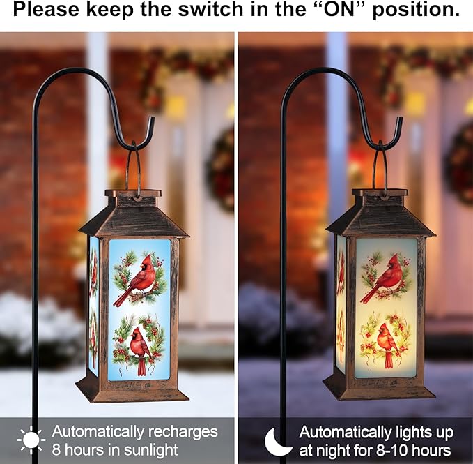 Solar Lanterns with Cardinal Theme Outdoor Waterproof Decorative Lights for Garden Birthday Gifts for Women, Mom, and Grandma Solar LED Hanging Lights for Yard, Patio, Lawn, and Porch(01-Floral Hoop)
