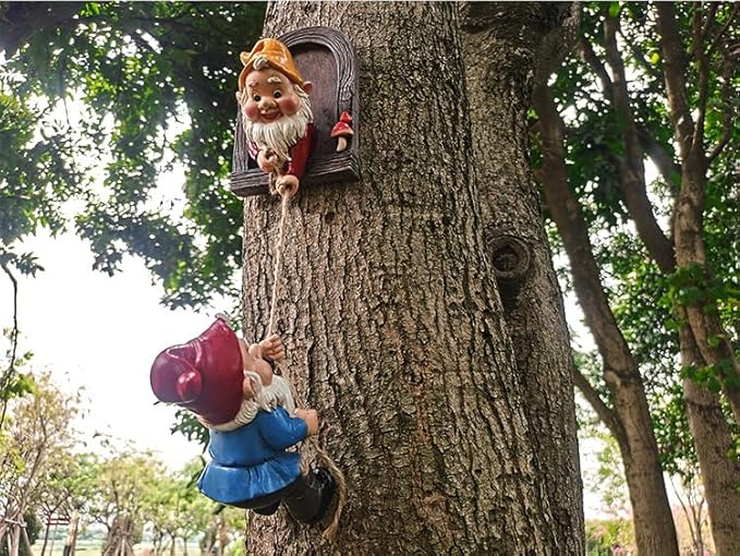 Climbing Gnomes Tree Decor - Cute Gnome Garden Statue Art Resin Dwarf Sculpture for Yard Outdoor Decoration Ornaments