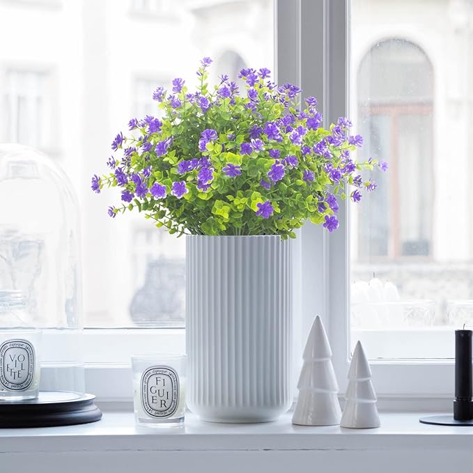 Grunyia 20 Bundles Artificial Flowers UV Resistant Fake Flowers No Fade Faux Plants Garden Porch Window Box Decorating (Blue)