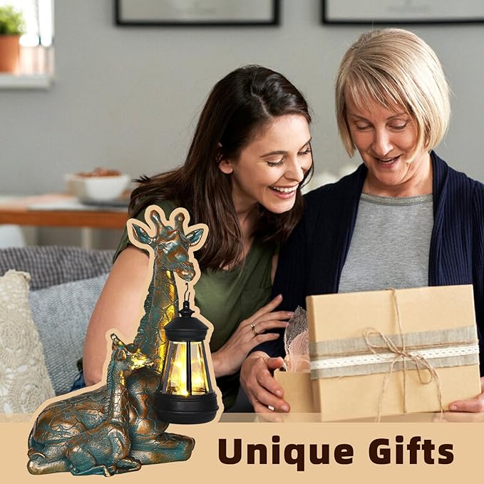 YHSOLAR Solar Garden Decor - Mother Baby Giraffe Statue with Solar Lantern 9.7" Resin Giraffe Figurine Outdoor Patio Yard Porch Decor Gifts for Mom Grandma Women Gardeners