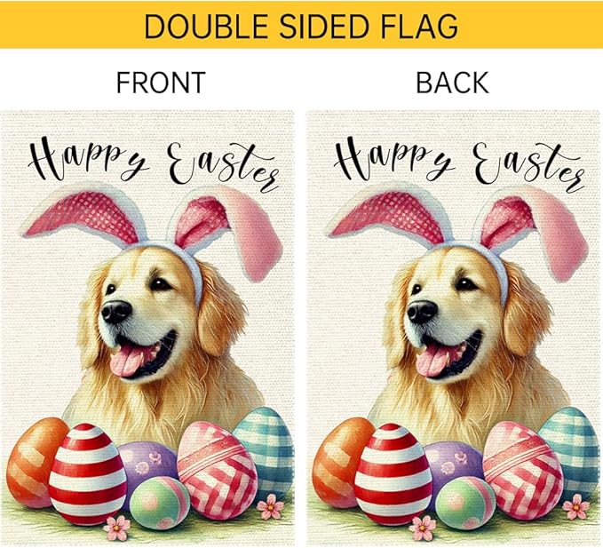Happy Easter Garden Flag Dog Spring Seasonal Eggs Sign Yard Holiday Outdoor 12x18 Inch Small Burlap Double Sided Garden flags Decorations