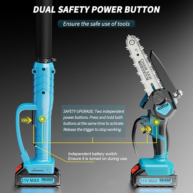 2-in-1 Cordless Pole Saw＆6 Inch Mini Chainsaw,with Extension Pole,Adjustable 180° Cutting Angle with 2 Battery, Auto-oil,Pole Saws for Tree Trimming,Ideal Gifts for Men Dad