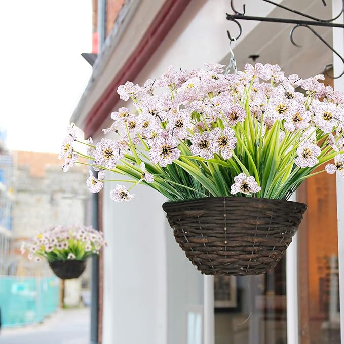JEMONG 30 Bundles Artificial Flowers Outdoor UV Resistant Fake Flowers No Fade Faux Plastic Plants Garden Porch Window Box Decorating(White)