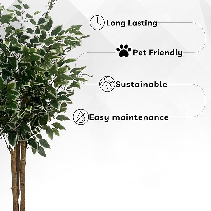 XBrand 47.2-Inches Two-Tone Variegated Artificial Ficus Tree in Pot for Indoor Outdoor Home Office Store, Great Housewarming Gift