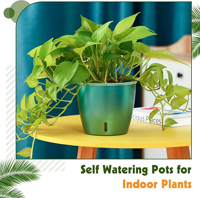 KvyusFlourish Self Watering Pots for Indoor Plants, 12-Pack 5'' Self Watering Planter with Drainage Holes, Small African Violet Pots with Water Indicator, Clear Wick Pot, White/Black/Blue/Rose Gold
