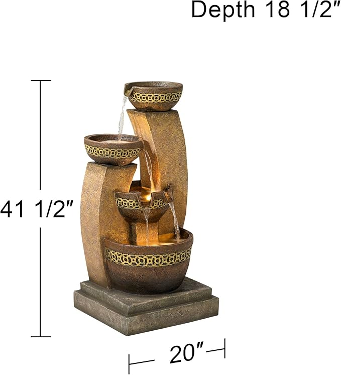 Four Bowl 41 1/2" High Large Zen Indoor Outdoor Decor Faux Stone Floor Fountain with Light LED Waterfall Cascading Standing Water Feature for Outside Garden Patio Yard Backyard - John Timberland