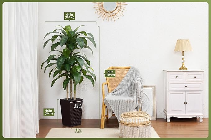 VeriNatural Artificial Dracaena Tree 5FT - Fake Tree with Brown Taper Planter & Pebbles - UV Resistant Faux Yucca Tropical Plant - Artificial Trees for Home Office Living Room Decor Indoor Outdoor