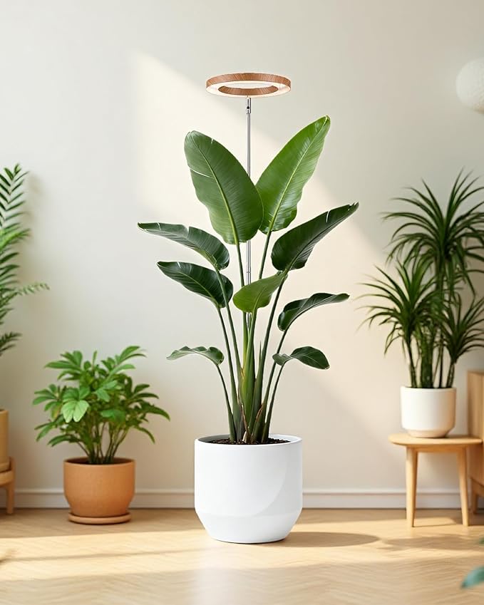 yadoker Plant Grow Light,LED Growing Light Full Spectrum for Indoor Plants,Aluminum Cherry Wood Grain Plant Lights,Height Adjustable, Automatic Timer, 5V Low Safe Voltage