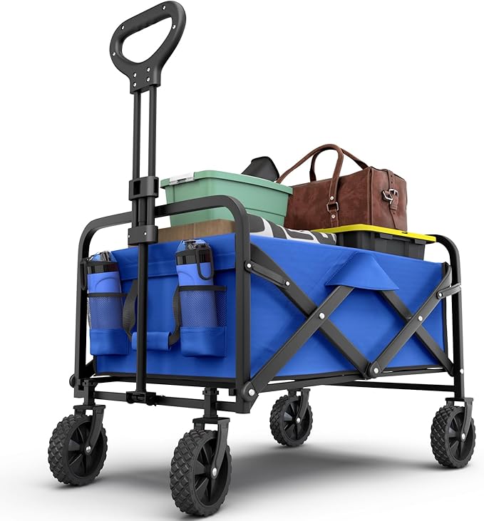 Lifetime Home Collapsible Foldable Heavy Duty Utility Wagon Cart with Larger Capacity - Perfect for Shopping, Sports Events, Grocery, Moving, Camping, Laundry, Beach - Blue