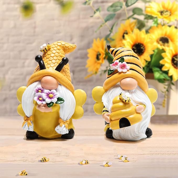 Hodao Spring Garden Gnomes Decorations Honey bee Gnome World Bee Day Decorations Gifts -Swedish Dwarf Figurine Table Summer Honey Bumble Bees Gnomes Decorations for Home