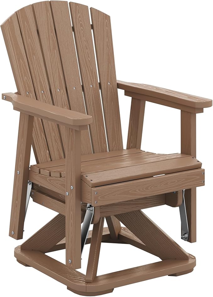 SERWALL Adirondack Swivel Glider, HDPE Glider for Outdoor, All-Weather Glider Rocking Chair for Porch, Balcony, Brown