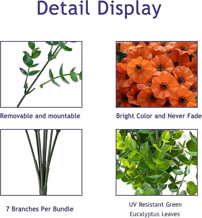VDVST Fall Artificial Flowers for Outdoors,UV Resistant Fall Flowers Outdoor,Not-Fading Faux Fall Flowers for Outdoor Planters Front Door Porch Yard Patio Garden Home Decor,12 Bundles (Orange)