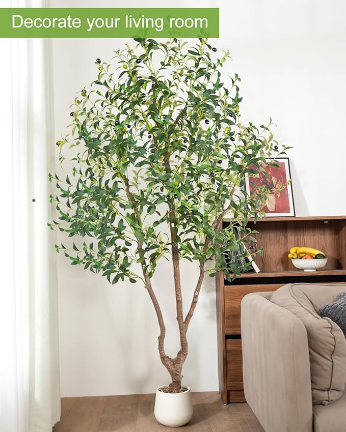 Sillaff Faux Plants Indoor, 6FT Fake Tree Large Artificial Tree Tall Faux Olive Tree with Pot, Nearly Natural Olive Branches and Fruits for Living Room Office Home Decor