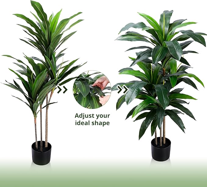 Yepdin Artificial Dracaena Tree 4FT, Fake Tree with Plastic Pot, Fake Tropical Yucca Floor Plant, Lifelike Foliage and Branches, Artificial Plants Indoor for Home Office Living Room Decor Indoor
