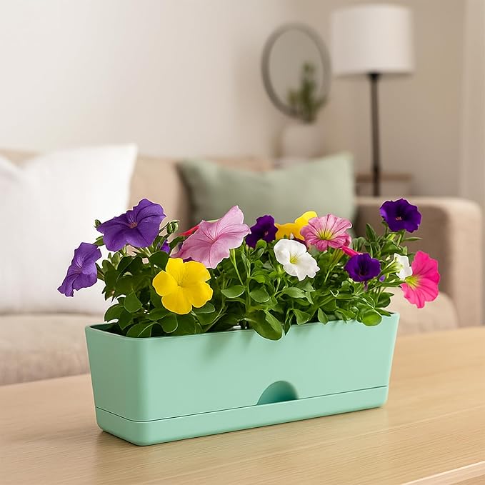 6-Pack Large Window Boxes Planters 16 Inch Rectangle Plant Box Rectangular Plant Pots for Outdoor and Indoor Plants Plastic Windowsill Planter for Herbs Vegetable Flowers Long Window Sill Planters
