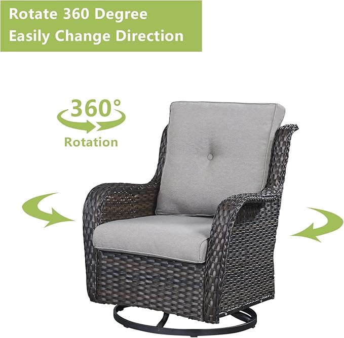 Rilyson Wicker Patio Furniture Set - 7 Piece Rattan Outdoor Sectional Conversation Sets with 2 Rocking Swivel Chairs,2 Ottomans,2 Sofa and 1 Coffee Table for Porch Deck Garden(Brown/Grey)