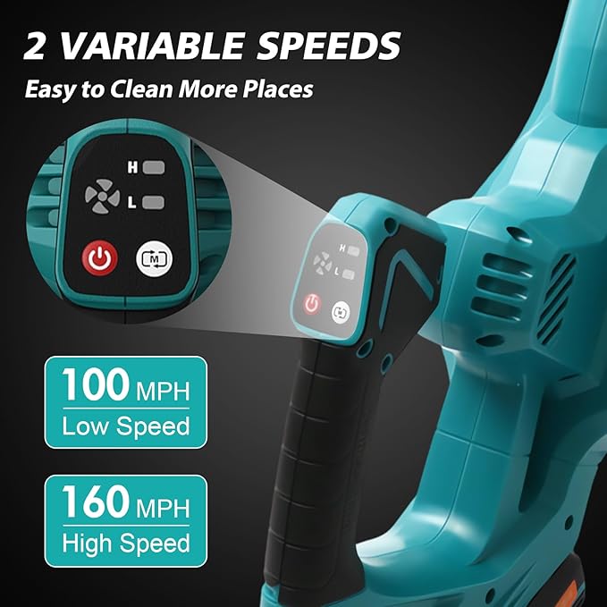 ALSO GO 20V Leaf Blower Cordless, Electric Leaf Blowers with 2X 2.0Ah Battery and Charger, 480 CFM 160 MPH Battery Powered Leaf Blower, Handheld Lightweight Blower for Lawn, Patio, Sidewalk Cleaning