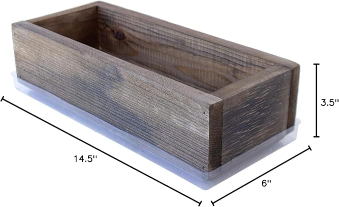 Handy Pantry Reclaimed Barnwood Style Planter Box - Rich Brown - Rustic Look - Flower, Herb & House Plant Garden Barn Wood Windowsill Planter with Drip Tray