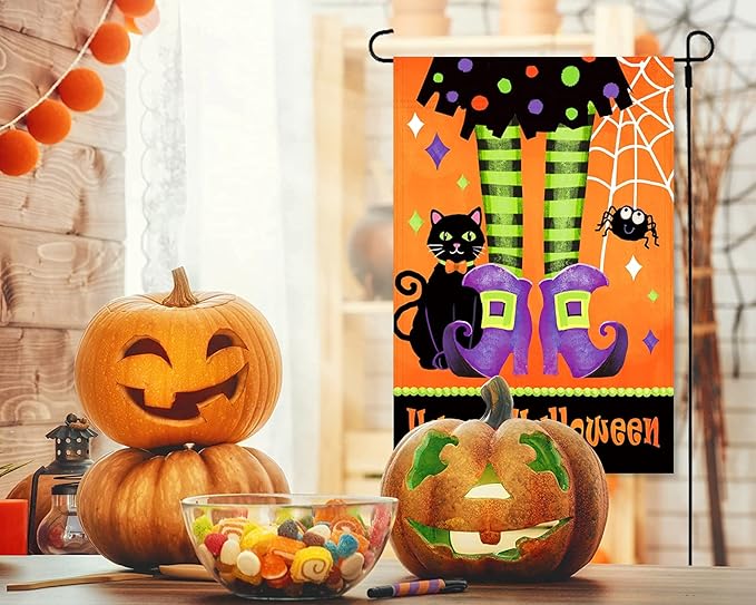Happy Halloween Garden Flag 12x18 Inch Double Sided Trick or Treat Yard Outdoor Decoration