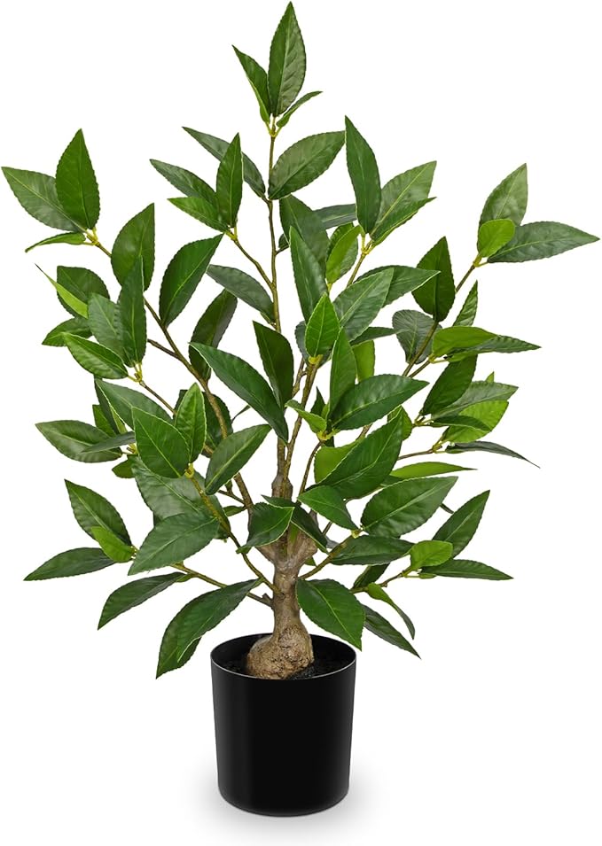 Briful Fake Plants 19.6'' Tall Artificial Plants Indoor Decor, Faux Bay Laurel Plants in Black Pot, Floor Plant Houseplant for Home Farmhouse Outdoor Patio Porch Decorations