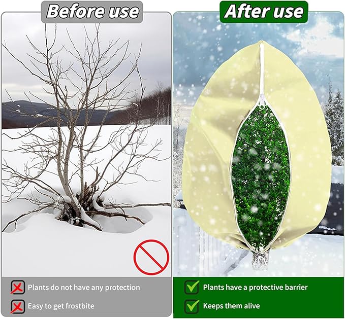 BATULU Plant Covers Freeze Protection, 7.87 X 98.4 Inch Plant Frost Protection Covers, 2-Pack,with Zipper and Drawstring Outdoor Winterizing Plant Blankets.