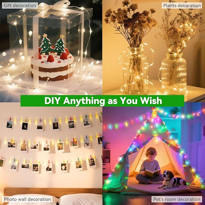 Lovelite Fairy Lights 34 Colors Changing, 2 Pack Total 40FT 120LED Easter String Lights Battery Operated USB Plug in, Waterproof Twinkle Lights with Remote for Holiday Wedding Party Indoor Outdoor