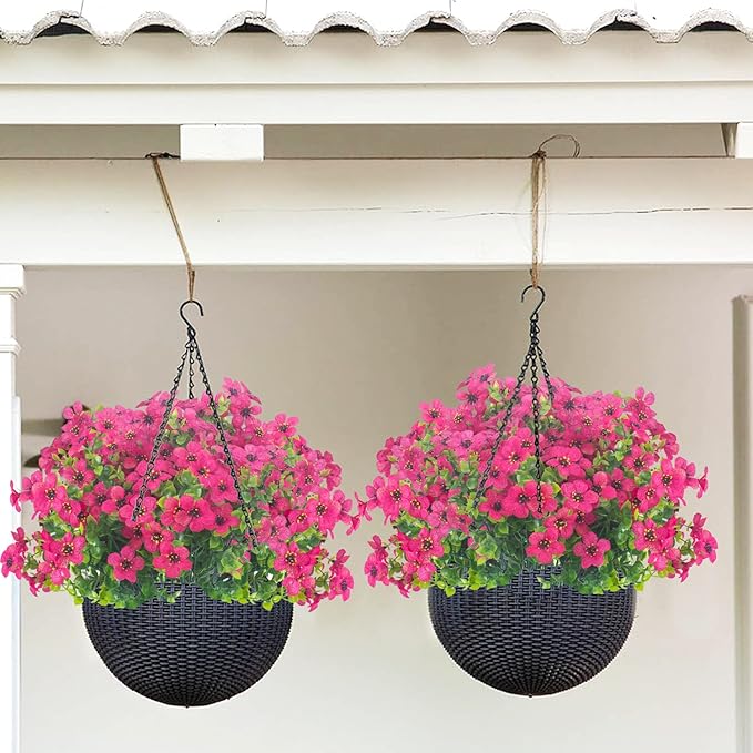 Grunyia 10 Bundles Artificial Flowers Outdoor UV Resistant Fake Flowers No Fade Faux Plants Garden Porch Window Box Decorating (Rose Red)