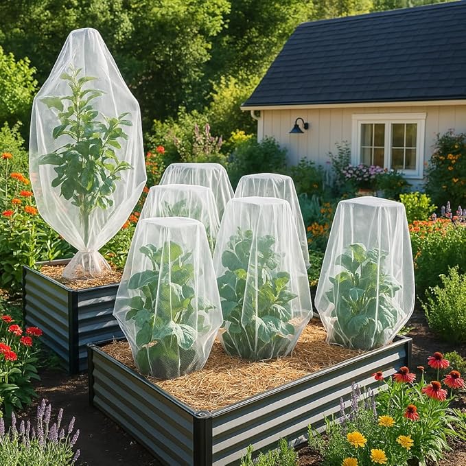 Fruit Tree Protection Bags 4x4.5 FT in 4 Pack | Multiple Size Garden Netting for Fruit & Vegetable Protection | White Plant Net Cover for Blueberry & Tomato | Bird & Insect Mesh Fabric Protector