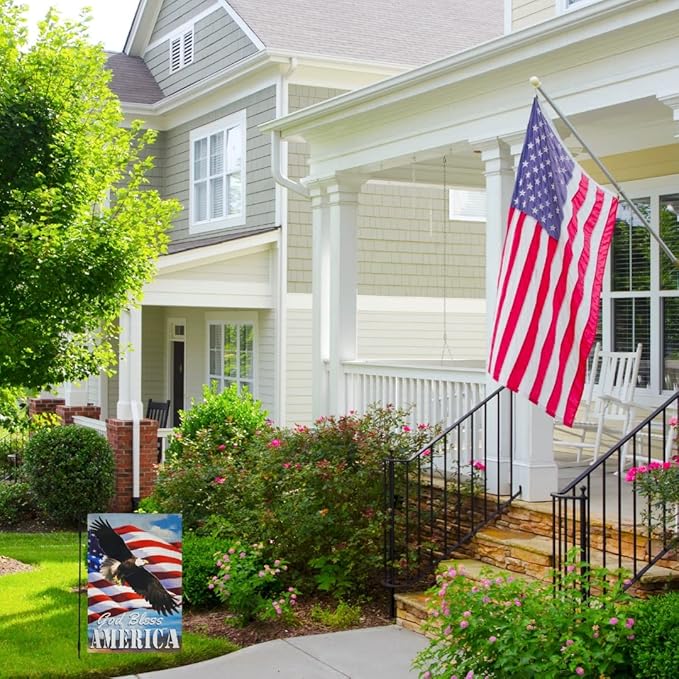 God Bless America 4th of July Patriotic Garden Flag Double Sided Outside American Stars and Stripes, Memorial Day Independence Day Yard Outdoor Decoration 12 x 18 Inch (God Bless AMERICA-01)
