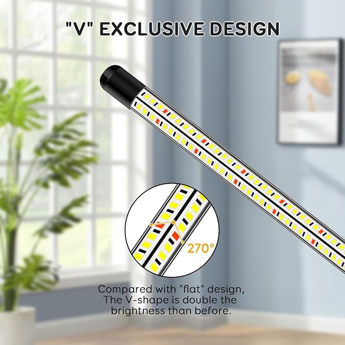 SDOVUERC V-Shape Grow Lights for Indoor Plants Full Spectrum, 2 Heads LED Plant Lamps with Clips and 5 Dimmable Level and 6/12/18H Timer for Plant Growing(Pack 2)
