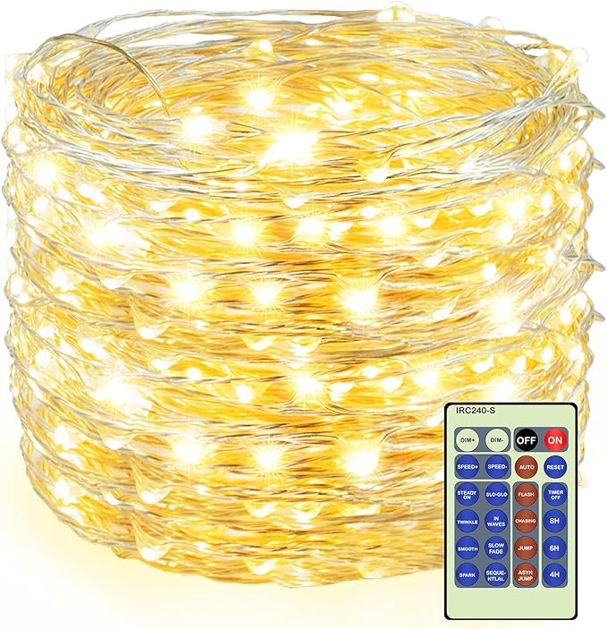 Decute 300LED Christmas Tree String Lights 99FT Silver Wire Warm White Dimmable with Remote Control, UL Cerficated Plug in Fairy Lights Decorative for Party Wedding Indoor Outdoor