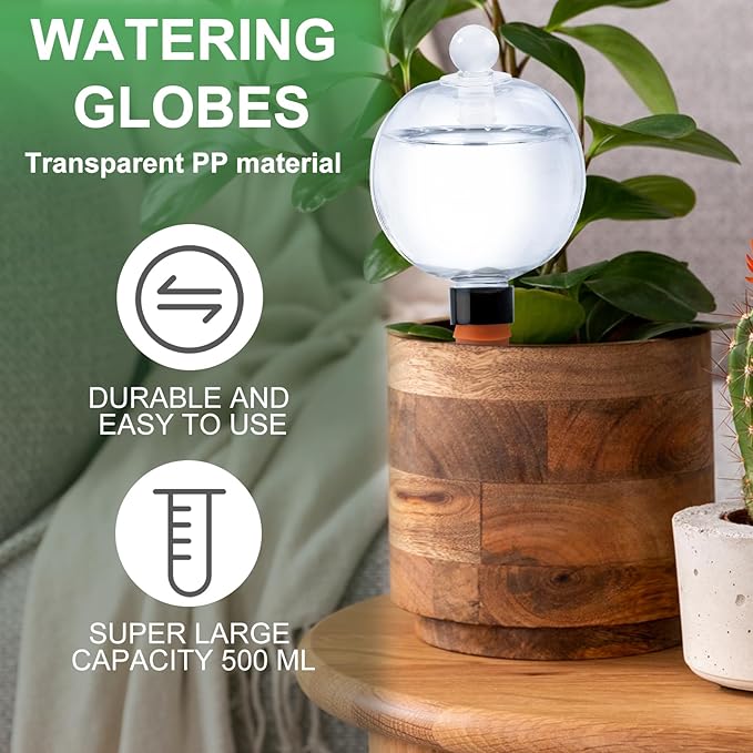 2 Pack Plant Watering Globes with Covers 17oz Self Watering Planter Insert Indoor/Outdoor Plant Watering Devices for Automatic Drip Irrigation